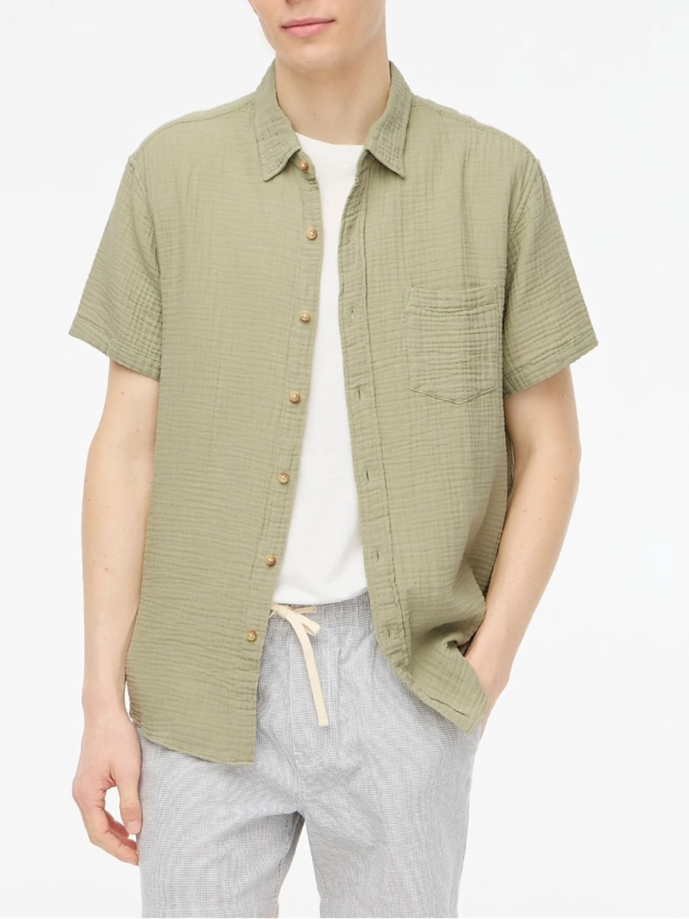 J. Crew Men's Short Sleeve Textured Shirt Green Size M NWT